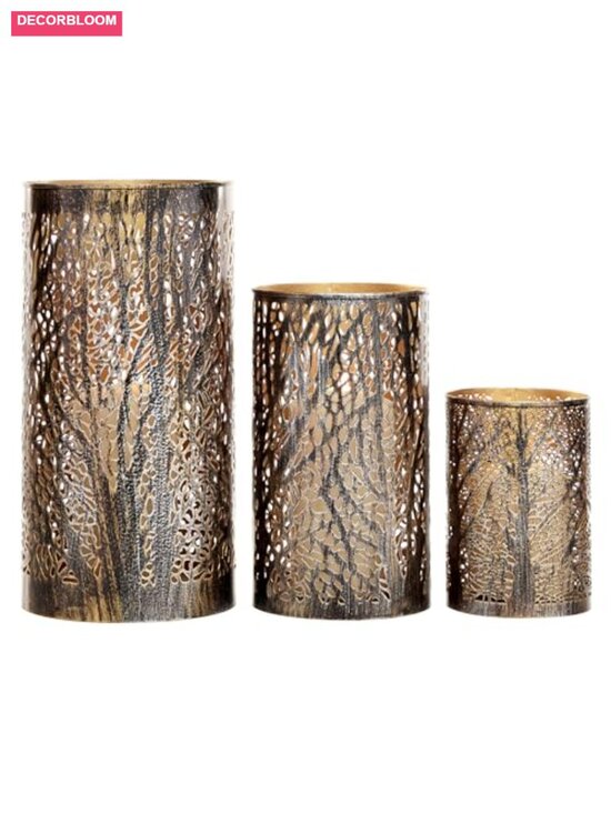 Other - Set 3 Metal Candle Lanterns Tree Cutout Indoor Outdoor Decor